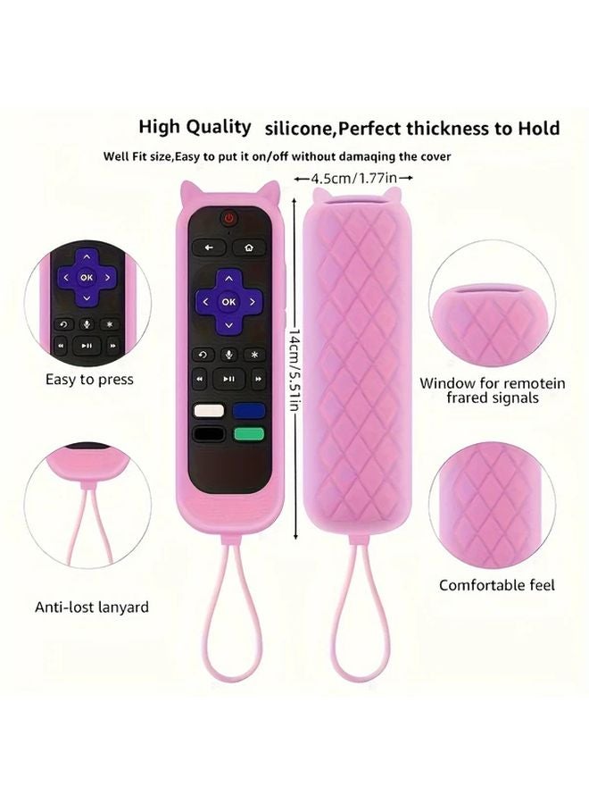 2pcs Purple Pink Glow In The Dark Cat Ear Silicone Remote Cover With Lanyard - Image 2